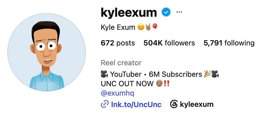 Kyle Exum Instagram, 504K followers, 6M on YouTube