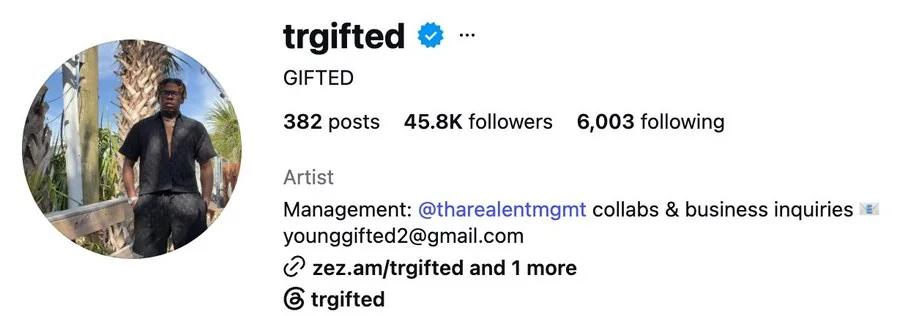 trgifted Instagram, verified artist, 45.8K followers
